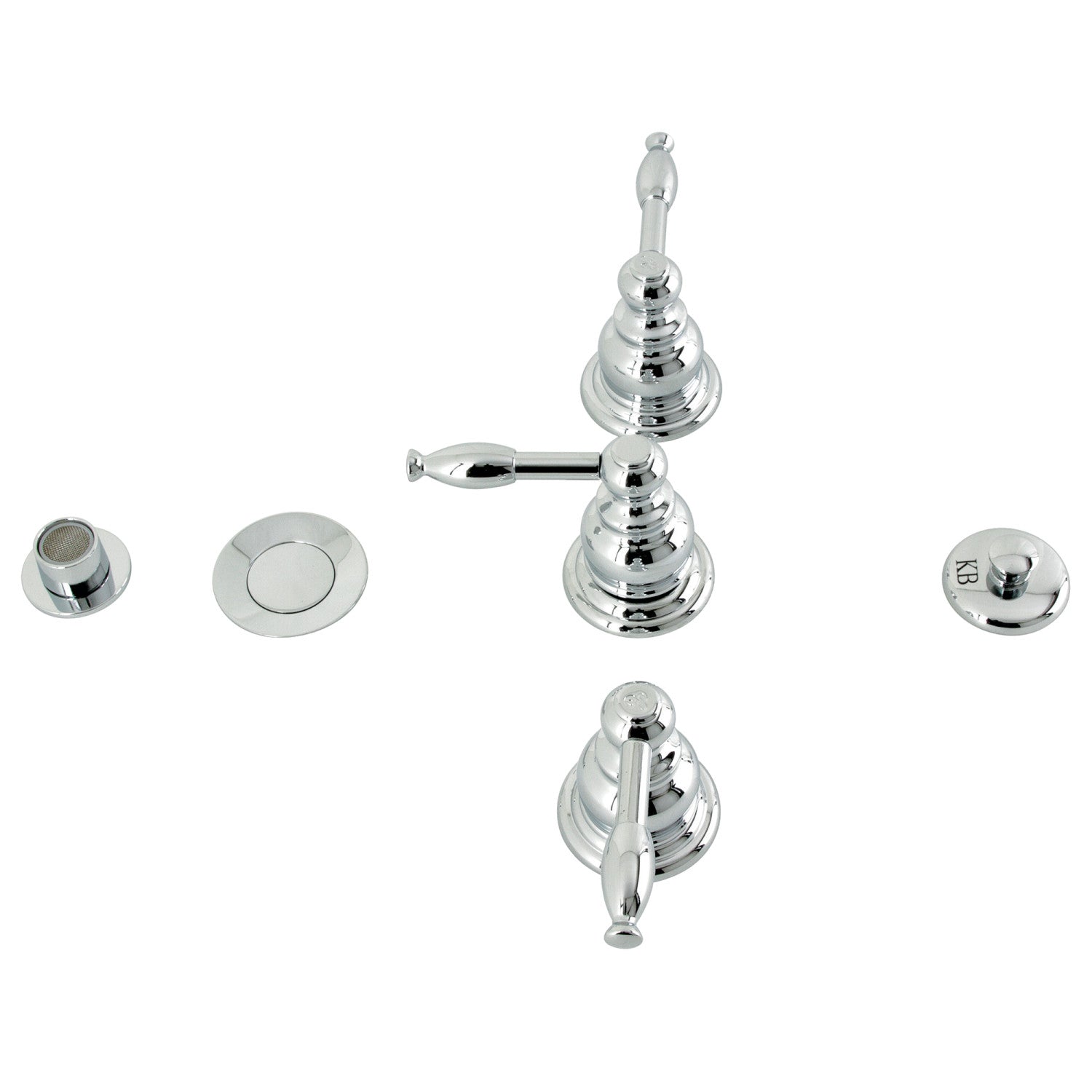 Kingston Heirloom KB321KL - Knight Three-Handle Deck Mount Vertical Spray Bidet Faucet with Brass Pop-Up, Polished Chrome — image 1